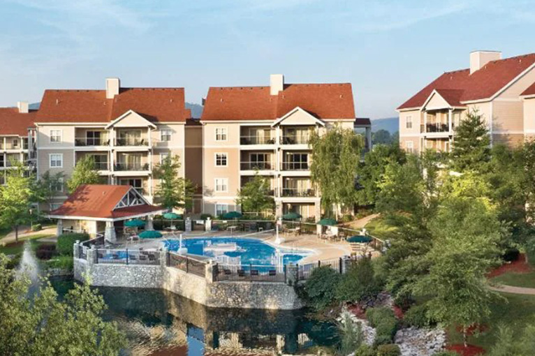 Club Wyndham Branson at The Meadows, resort grounds with pool, Branson, MO